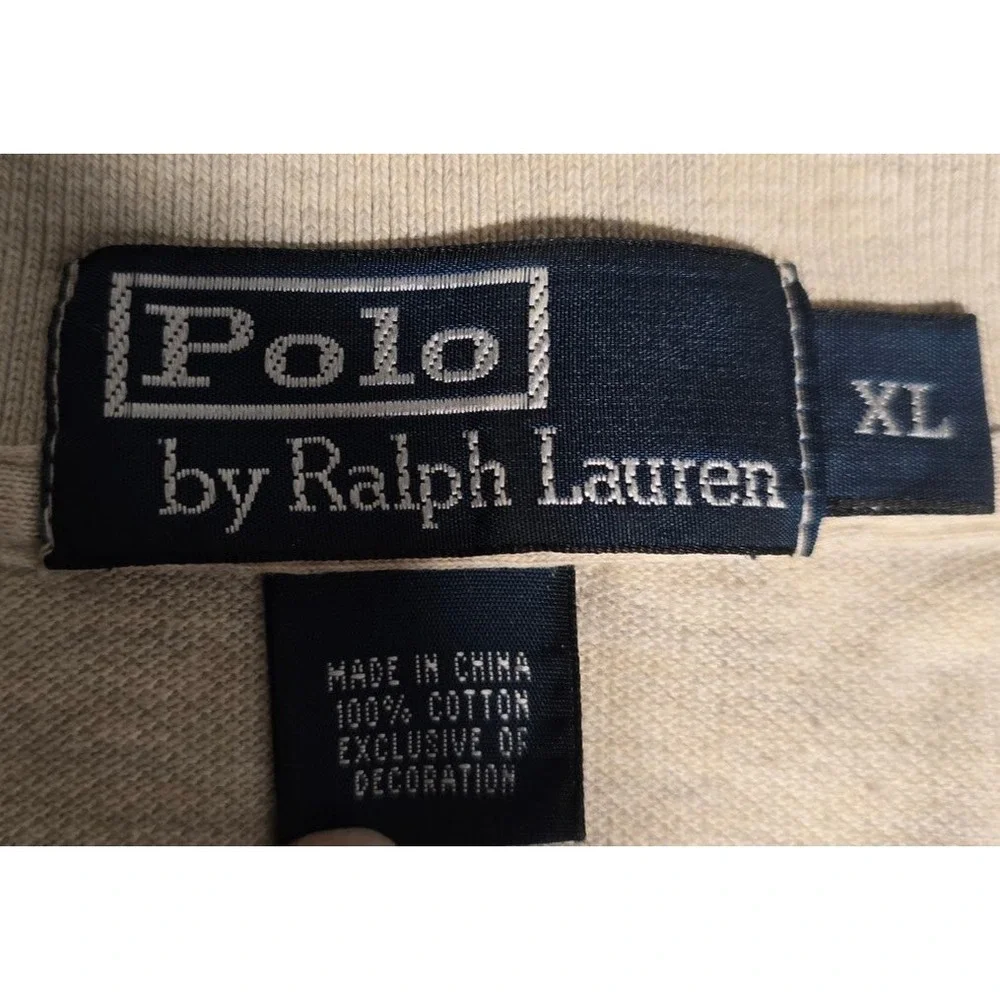 Polo Ralph Lauren Mens XL Long Sleeve Polo Shirt Tan Beige Cotton Pique Pony